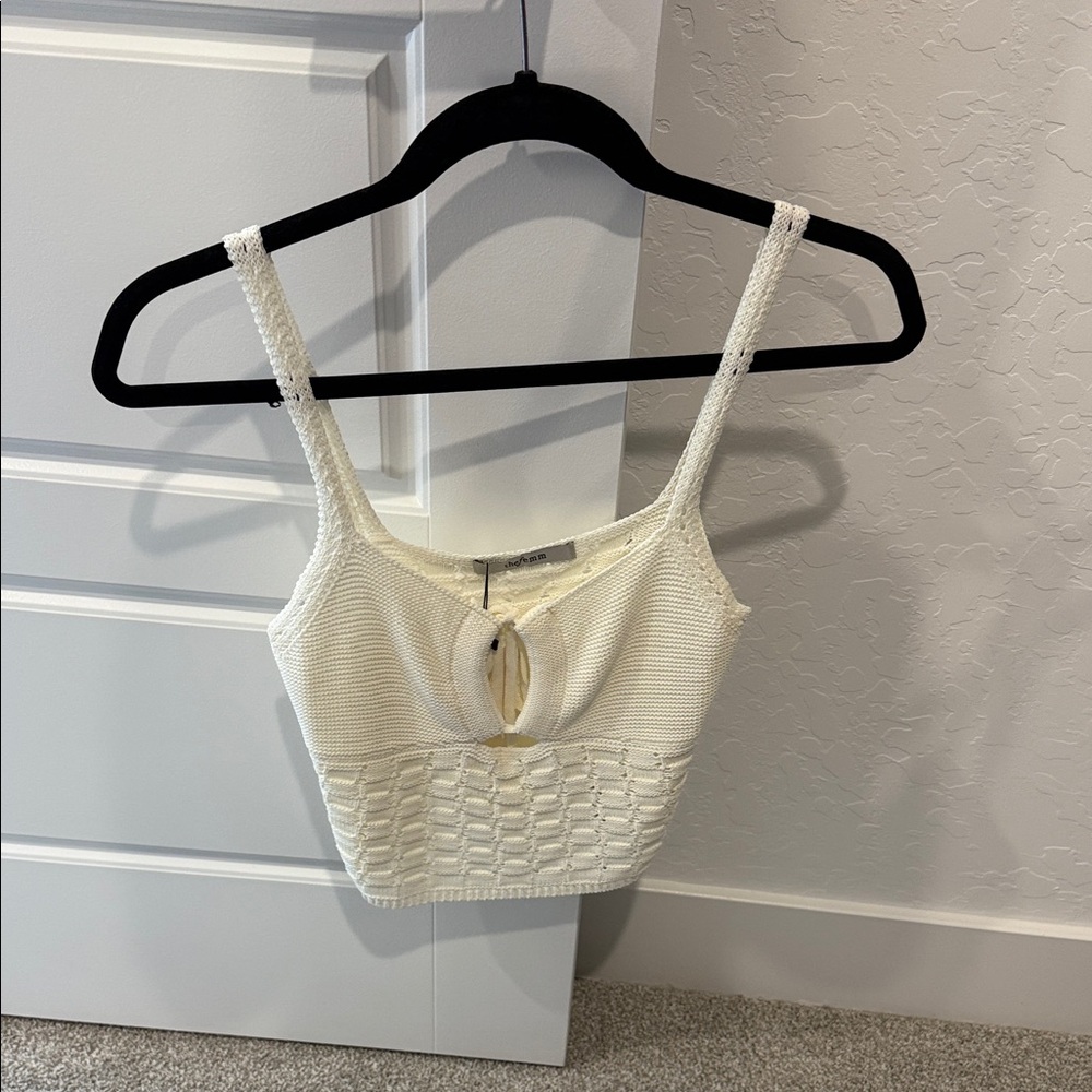 The Femm Lia Knit Cropped Tank Top in Ivory. size small